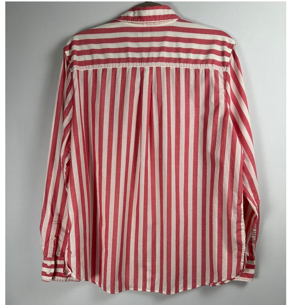 J.Crew Striped Button Down Shirt L Red White 100% Cotton Preppy Coastal Nautical - Picture 2 of 7